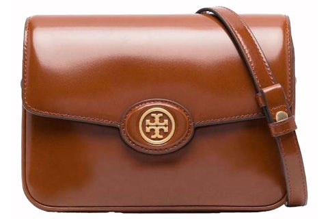 Tory Burch Robinson Spazzolato Shoulder Bag Dark Sienna in Leather