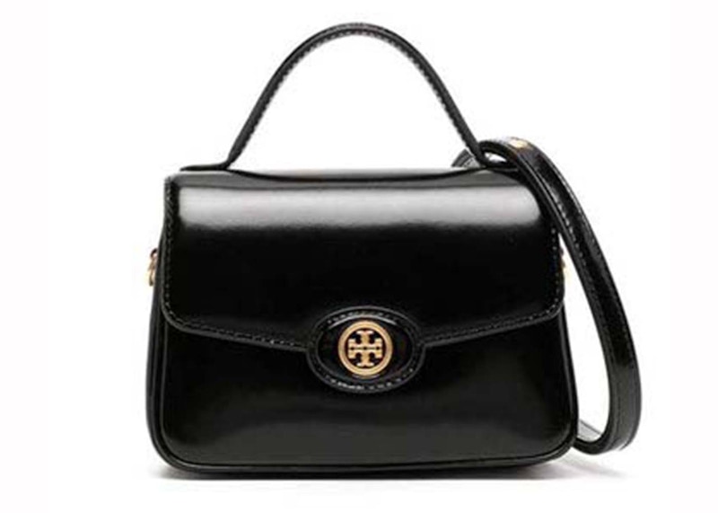 Pre-owned Tory Burch Women's  Robinson Spazzolato Small Top Handle In Black