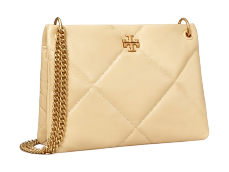 Pre-owned Tory Burch Women's Small Kira Diamond Quilt Shoulder Bag In Vanilla Soft Serve In White