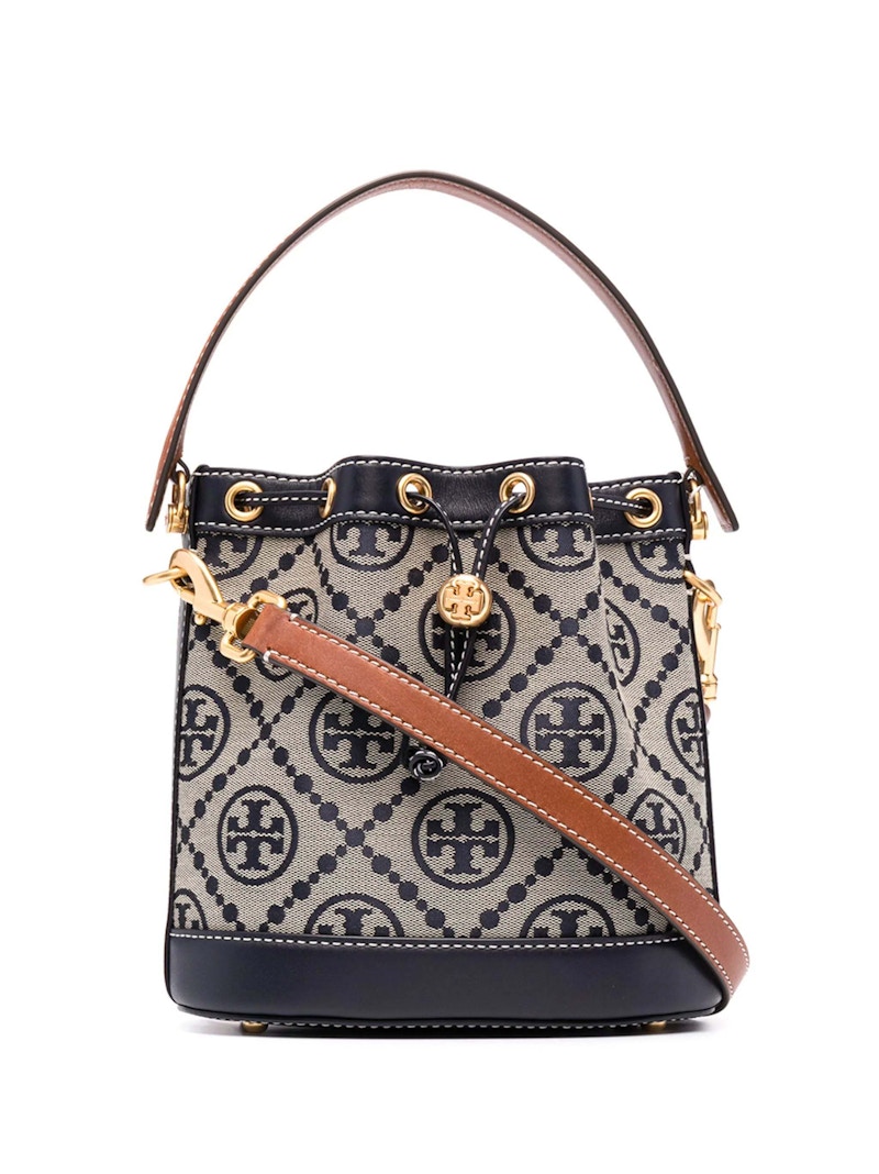 Pre-owned Tory Burch Women's  T Monogram Bucket Bag In Tory Navy Blue