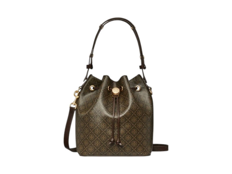Pre-owned Tory Burch Women's T Monogram Coated Canvas Bucket Bag In French Press