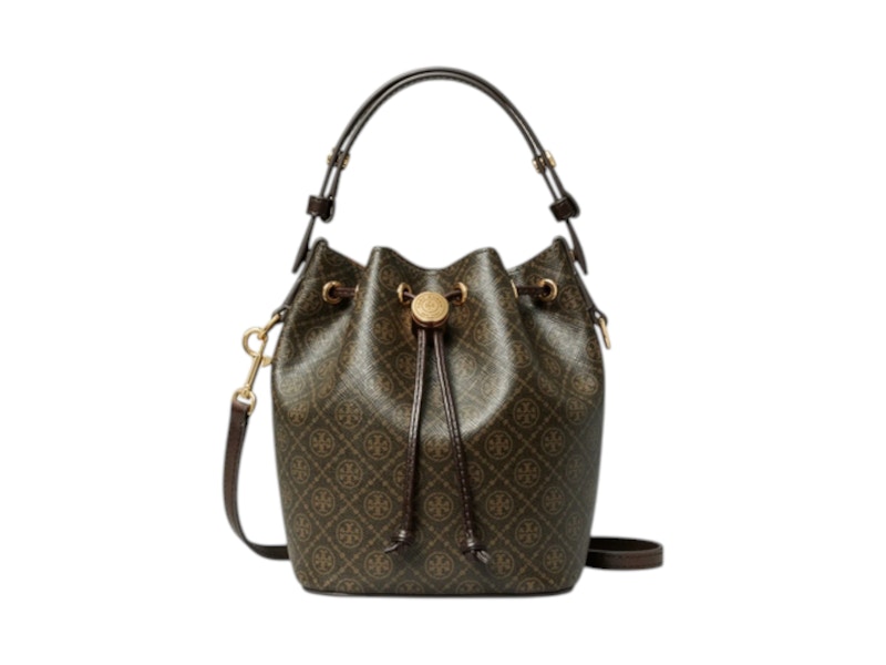 Pre-owned Tory Burch Women's T Monogram Coated Canvas Mini Bucket Bag In French Press