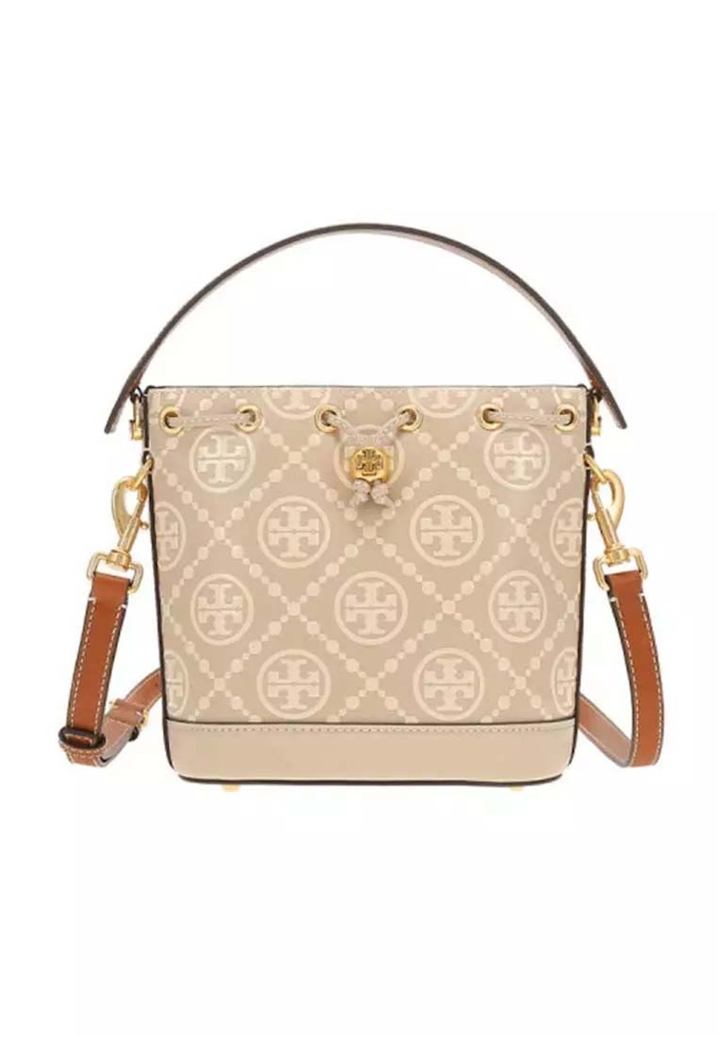 Tory Burch T Monogram Contrast Embossed Bucket Bag Logan/New Cream