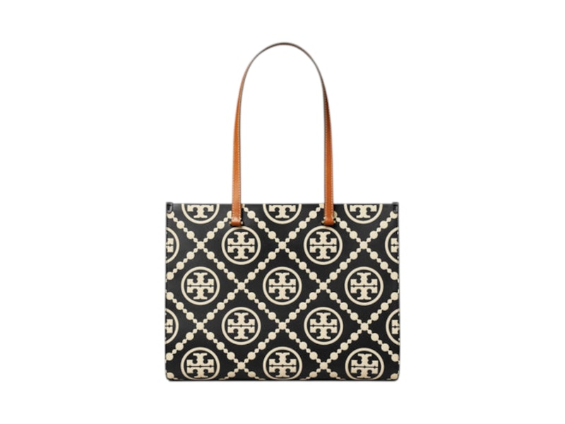 Pre-owned Tory Burch Women's T Monogram Contrast Embossed Tote In Black/white