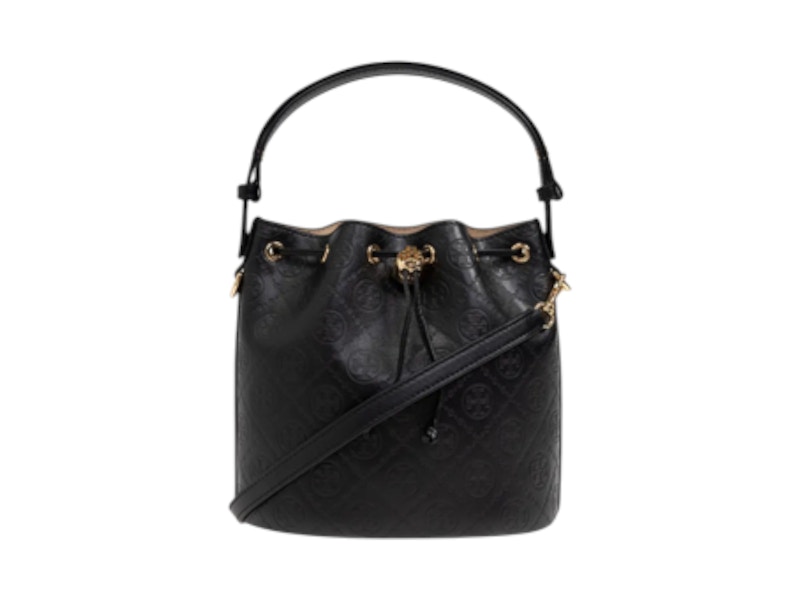 Pre-owned Tory Burch Women's T Monogram Leather Bucket Bag In Black