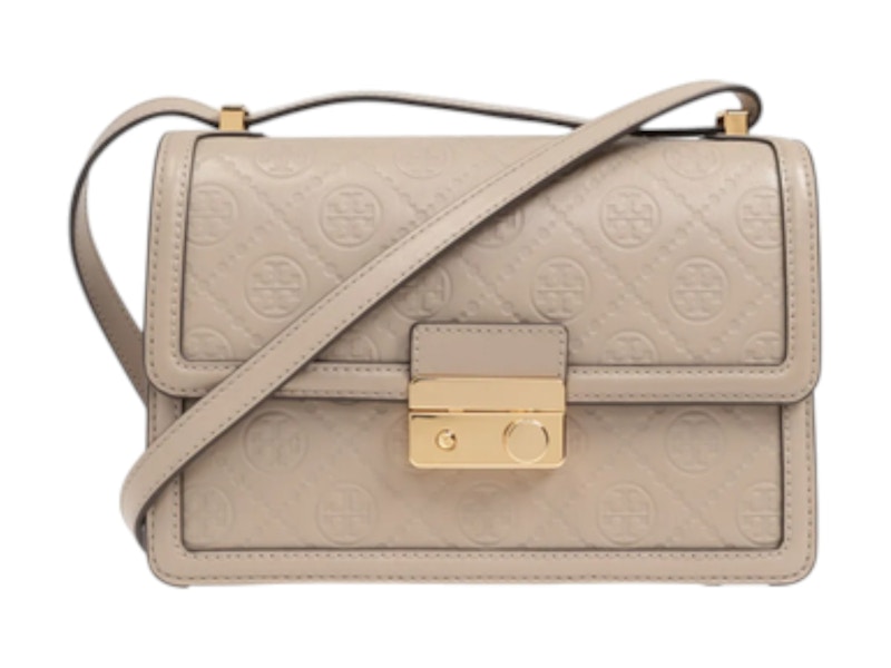 Pre-owned Tory Burch Women's T Monogram Leather Shoulder Bag In Fresh Clay In Brown