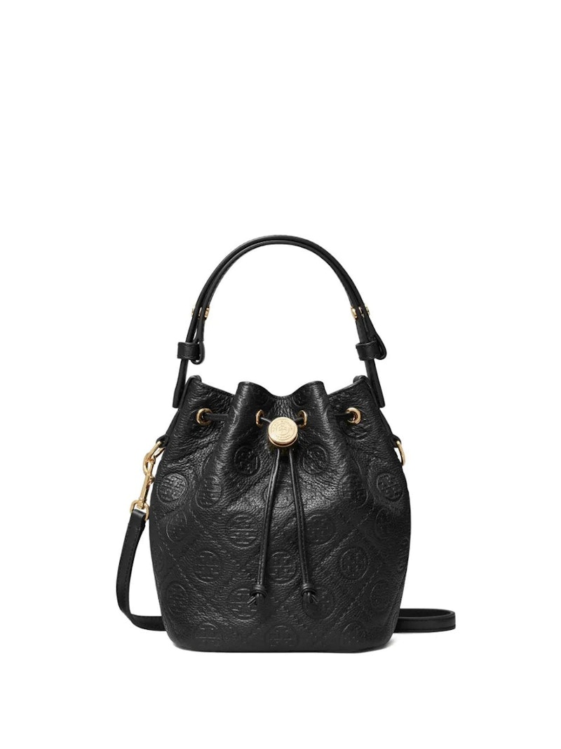 Tory Burch T Monogram Pebble Mini Bucket Bag Black