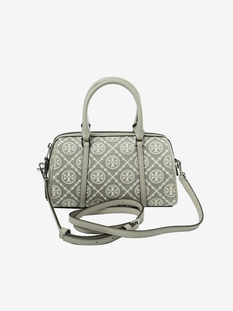 Tory Burch T Monogram Utility Mini Barrel Bag Gray