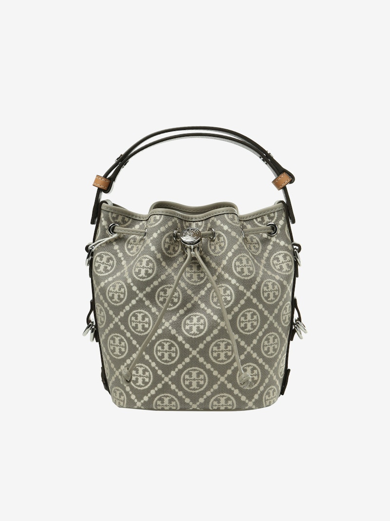 Tory Burch T Monogram Utility Mini Bucket Bag Gray