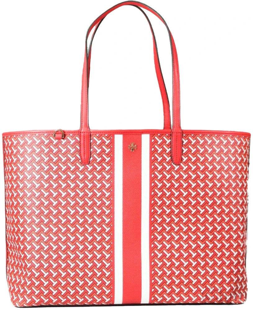 Tory Burch T Zag Tote Large Red T-Zag in Canvas with Silver-tone - US