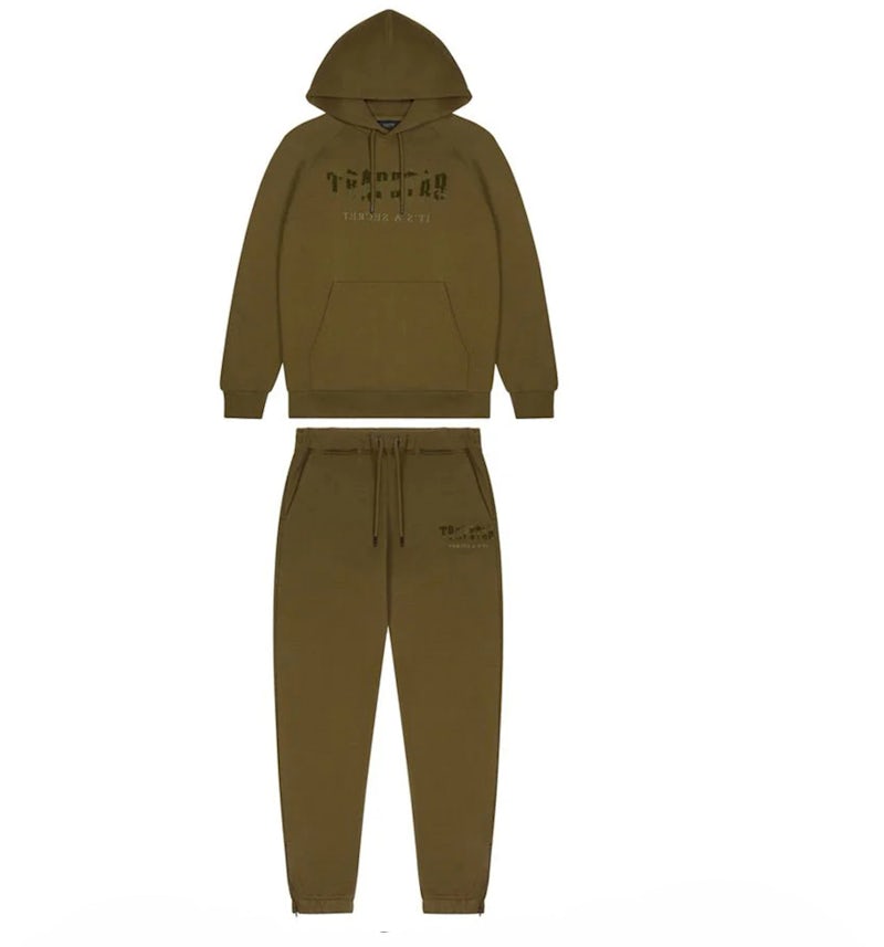 Trapstar Chenille Decoded Hooded Tracksuit Olive Camo Men's FW21