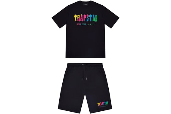 Trapstar Chenille Decoded Shorts Set Black/Candy