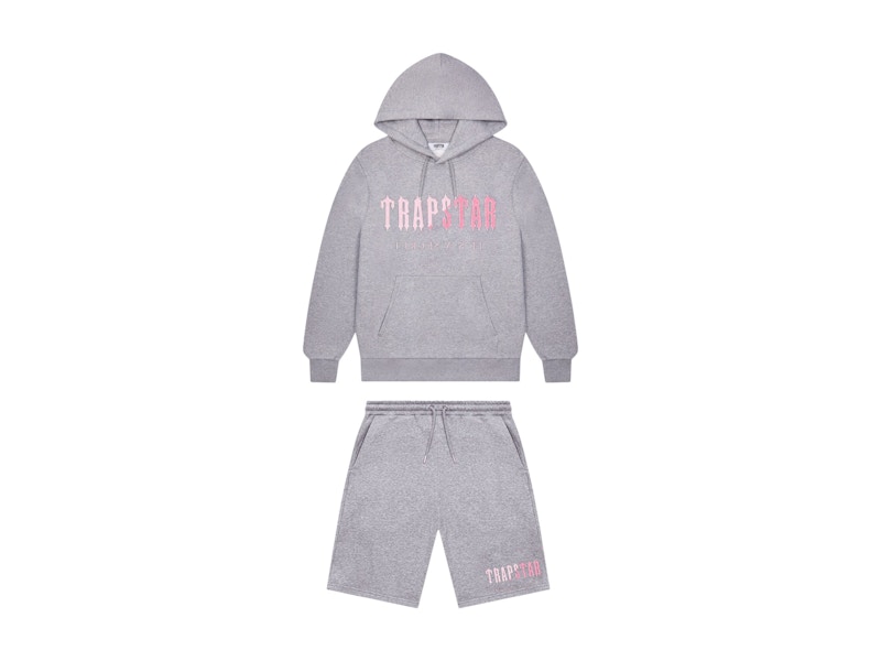 Trapstar Decoded Chenille Hooded Shorts Set Grey/Pink メンズ