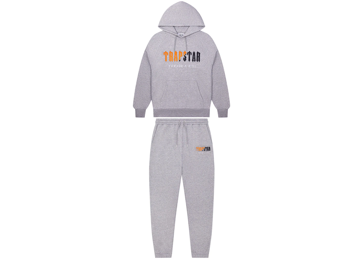 Trapstar Decoded Chenille Hooded Tracksuit Grey/Orange Men's
