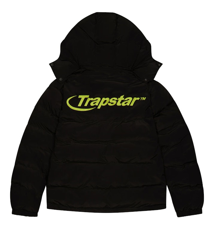 Pre-owned Trapstar Hyperdrive Detachable Hooded Puffer Jacket Black/lime