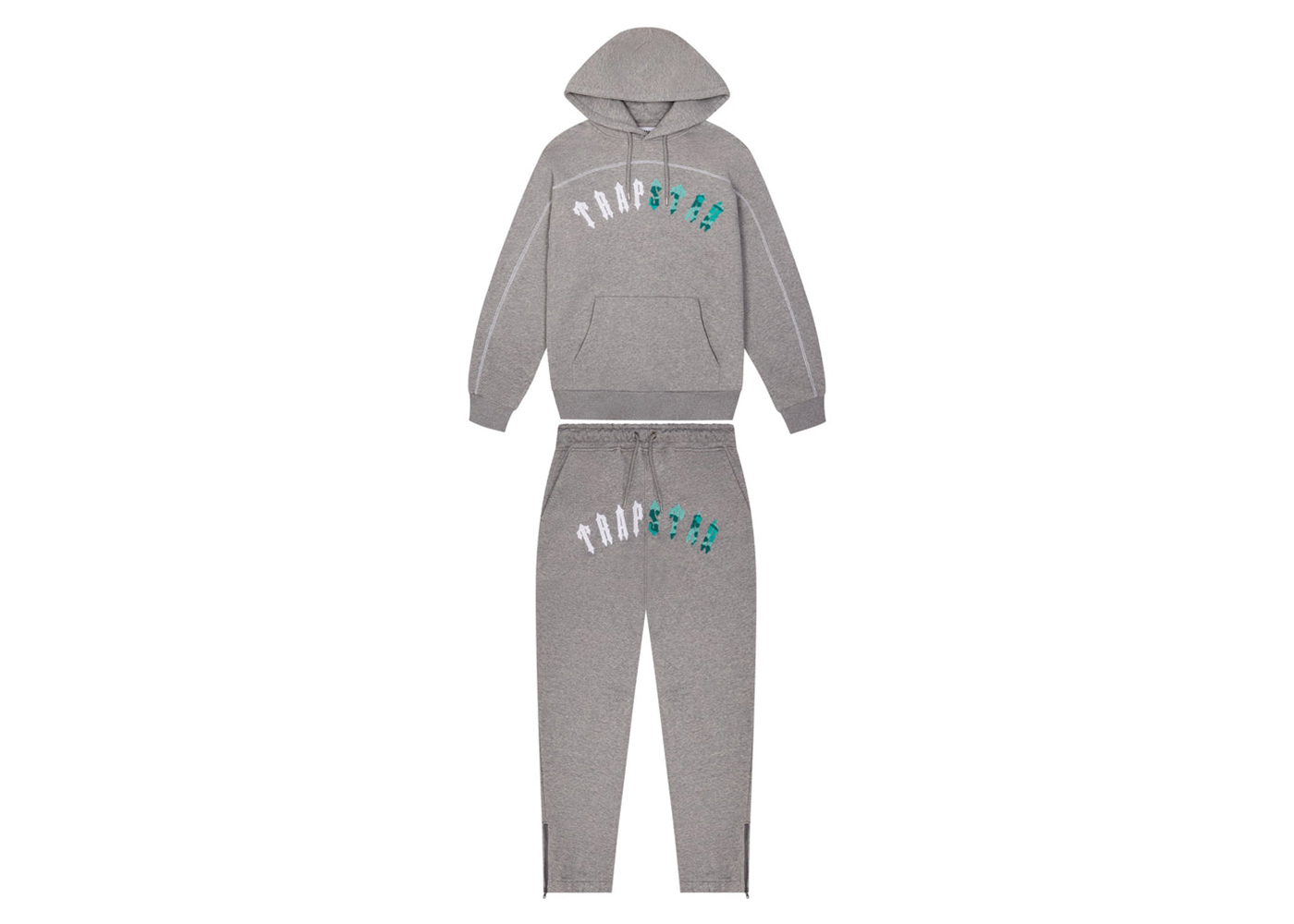 Trapstar Irongate Chenille Arch Hooded Tracksuit Grey/Sea Blue 