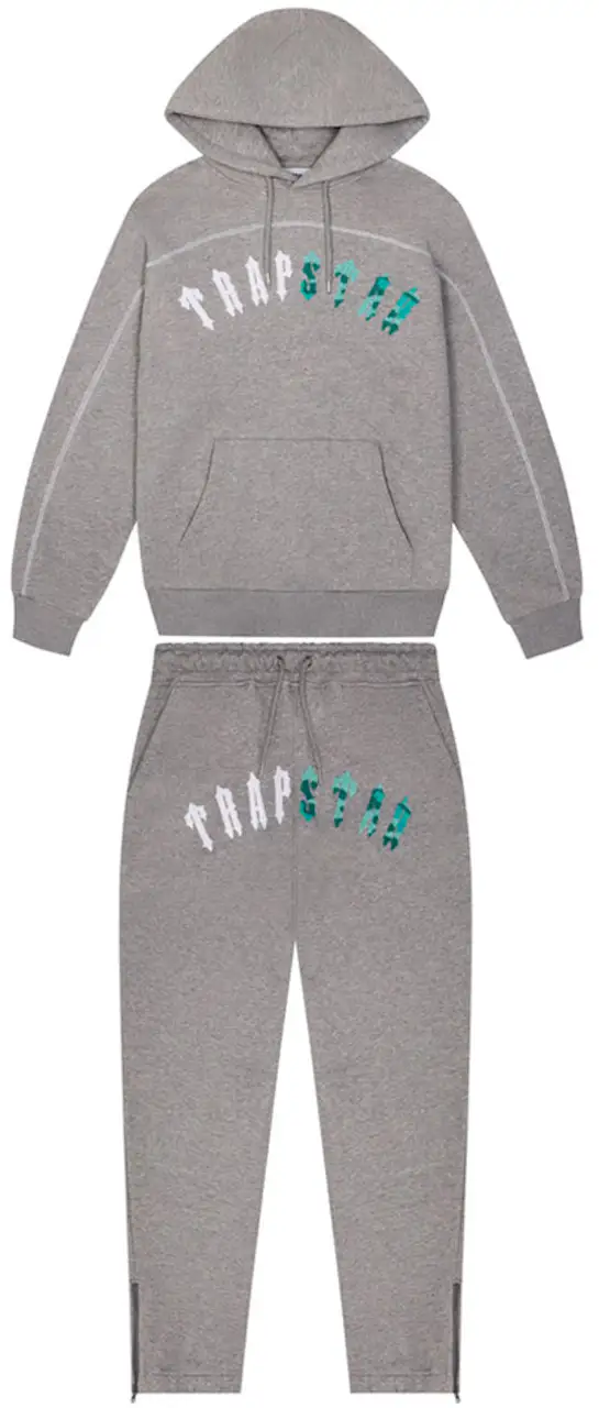 Trapstar Irongate Chenille Arch Hooded Tracksuit Grey/Sea Blue - SS23 - DE