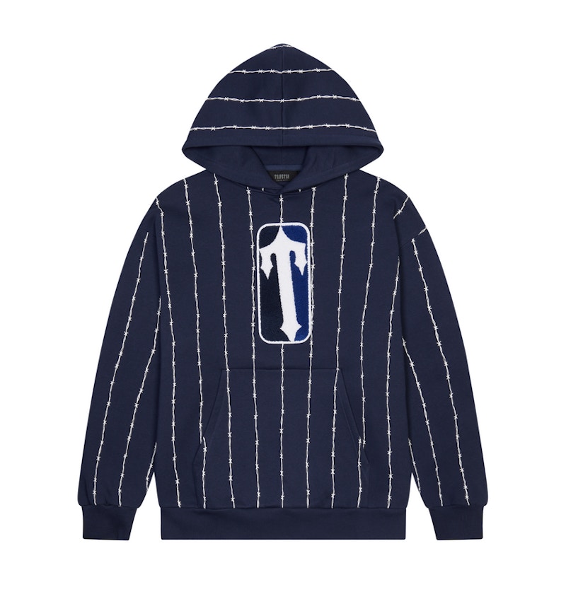 Trapstar Trap League Chenille Hoodie Navy Pinstripe FW22 GB