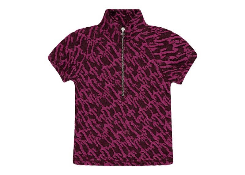 Trapstar Women's Jacquard Fitted Zip Crop Top Burgundy/Pink SS23 US