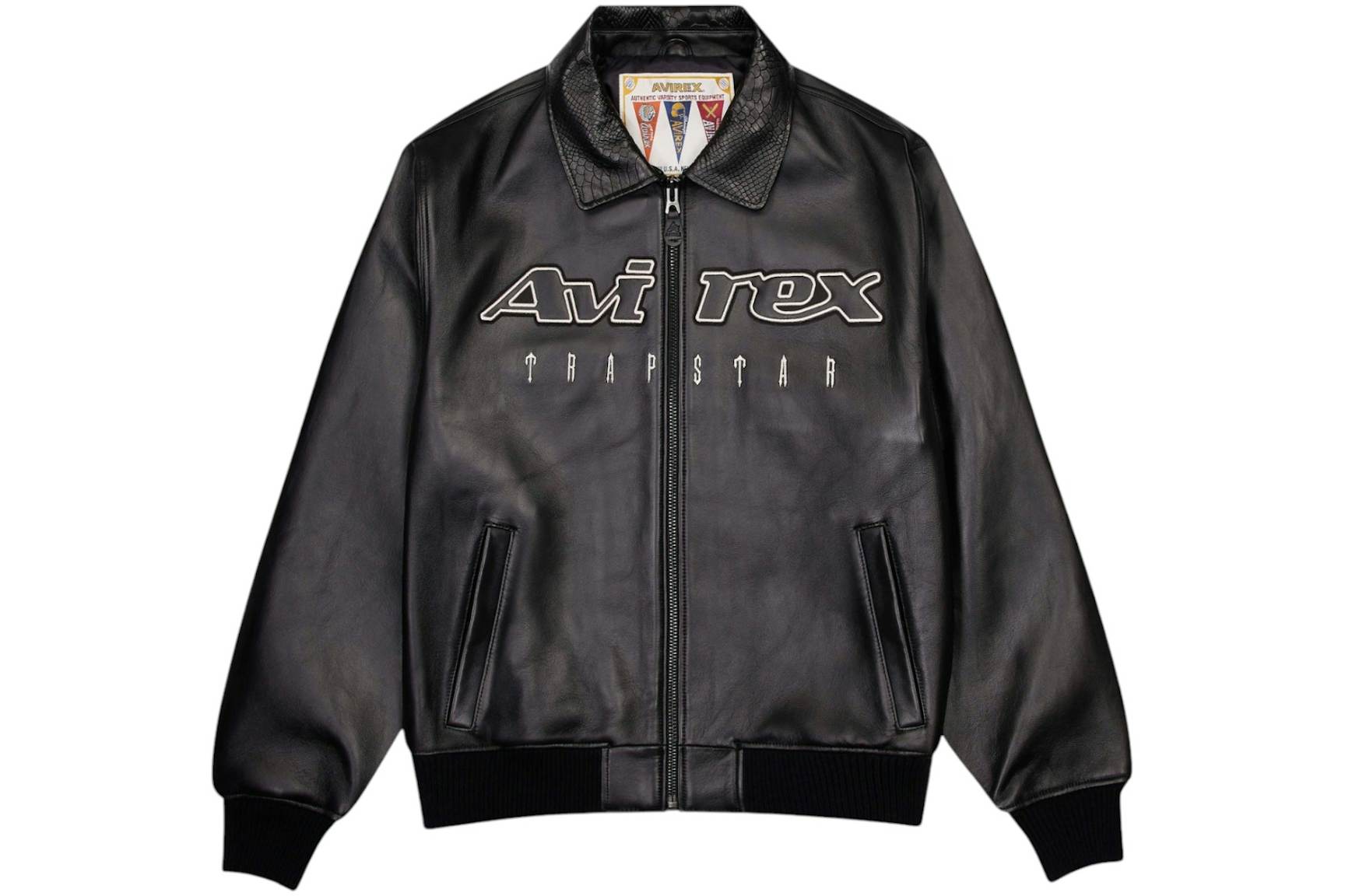 Trapstar x Avirex Leather Jacket Black Men's - FW24 - GB