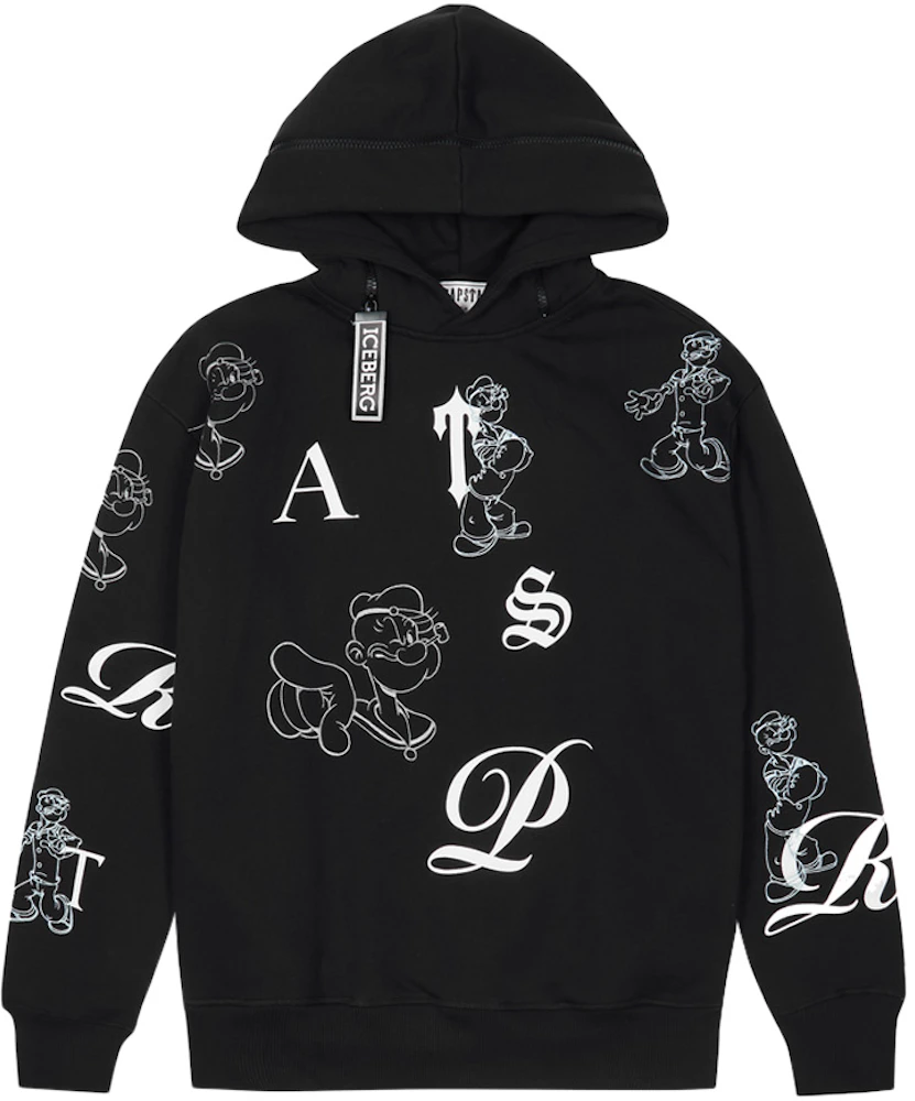 Trapstar x Iceberg Embroidered And Printed Popeye Hoodie Black Men's ...