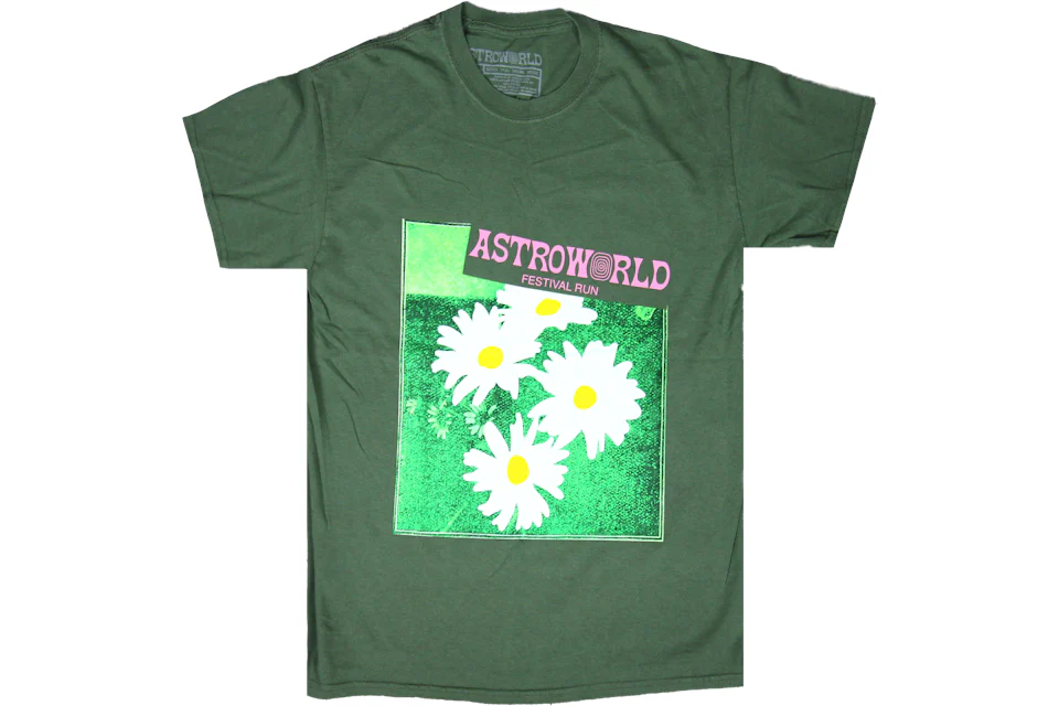 Travis Scott Astroworld Festival Run Flower Tee Olive Men s SS19