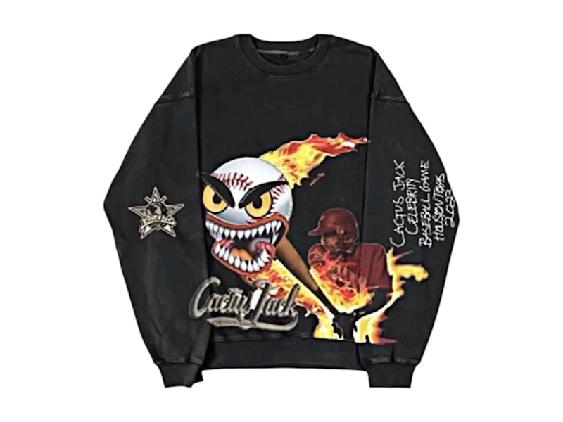 Pre-owned Travis Scott Men's Cactus Jack Fast Ball Crewneck Sweatshirt In Black