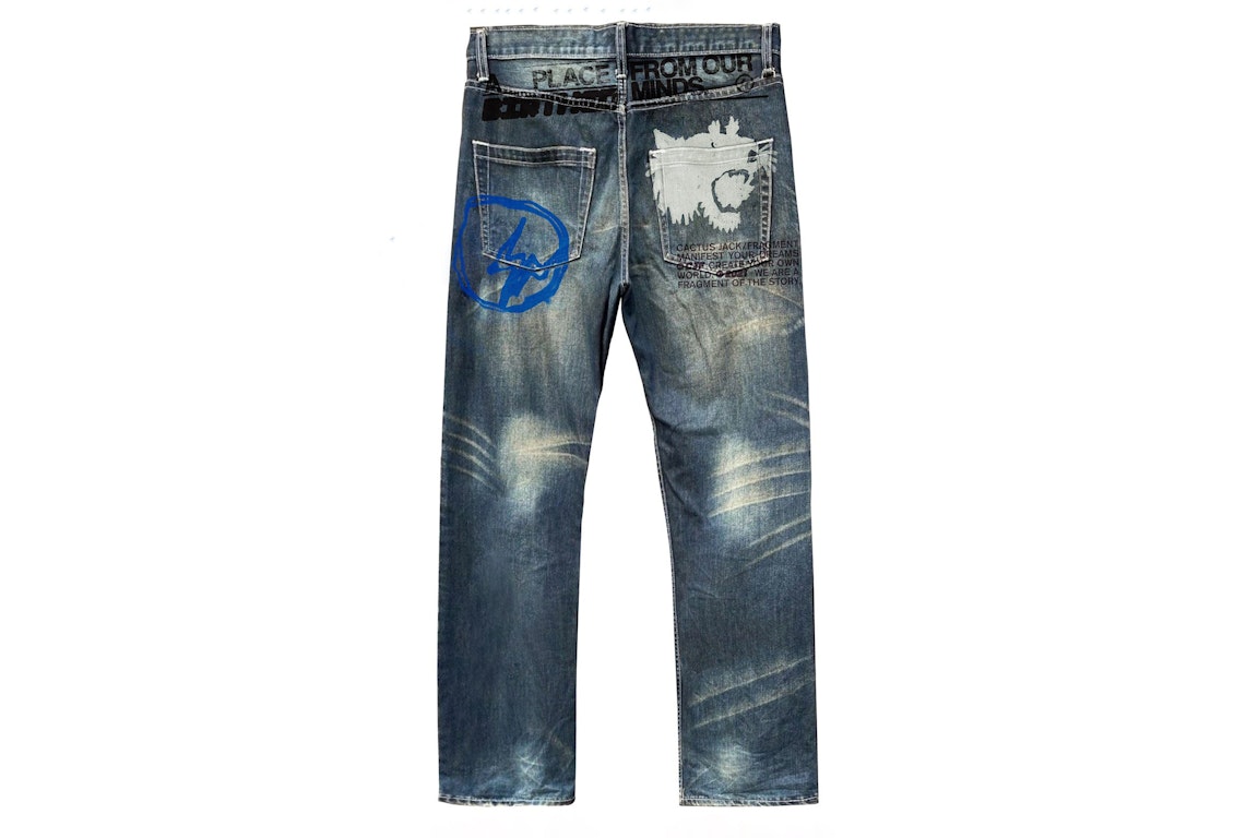 Pre-owned Travis Scott Cactus Jack For Fragment From Our Minds Denim Pant Washed Blue