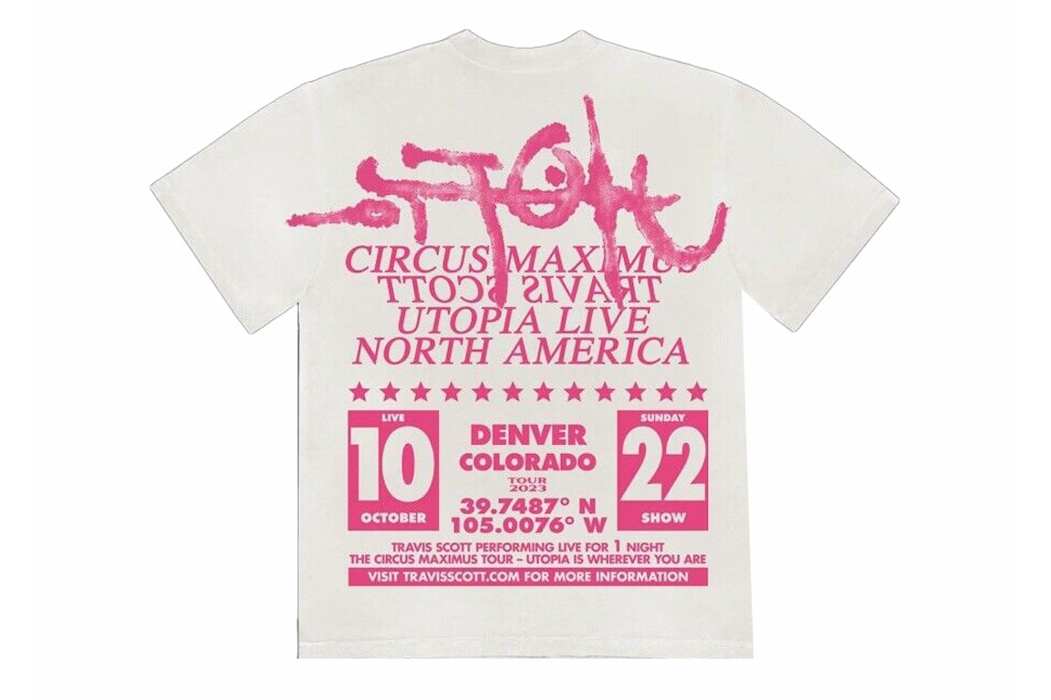 Pre-owned Travis Scott Utopia Circus Maximus Denver Colorado T-shirt White