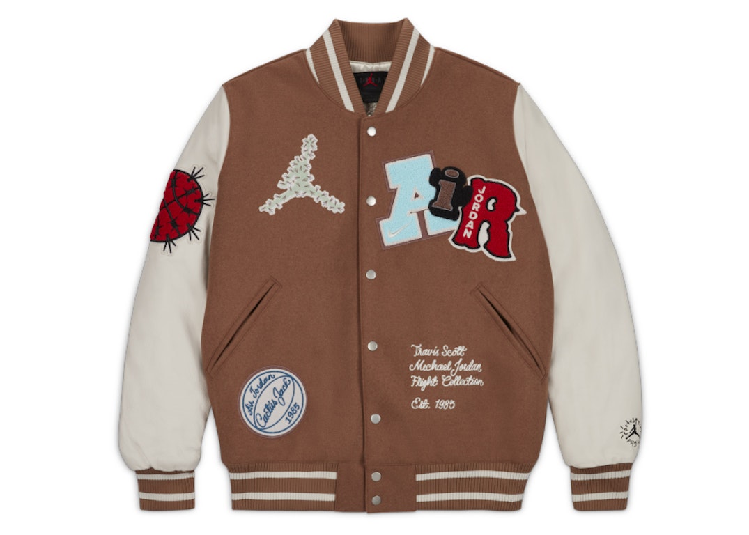 Pre-owned Travis Scott X Jordan Varsity Jacket (asia Sizing) Antique Brown