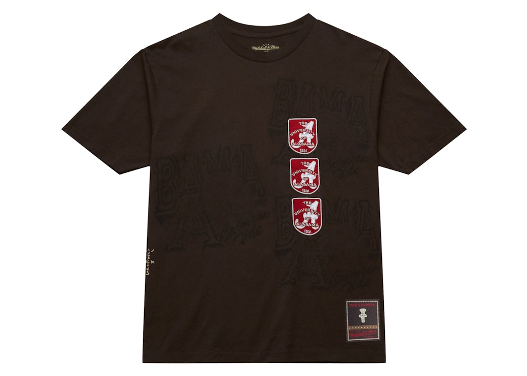Pre-owned Travis Scott X Mitchell & Ness Alabama Crimson Tide Seal T-shirt Brown