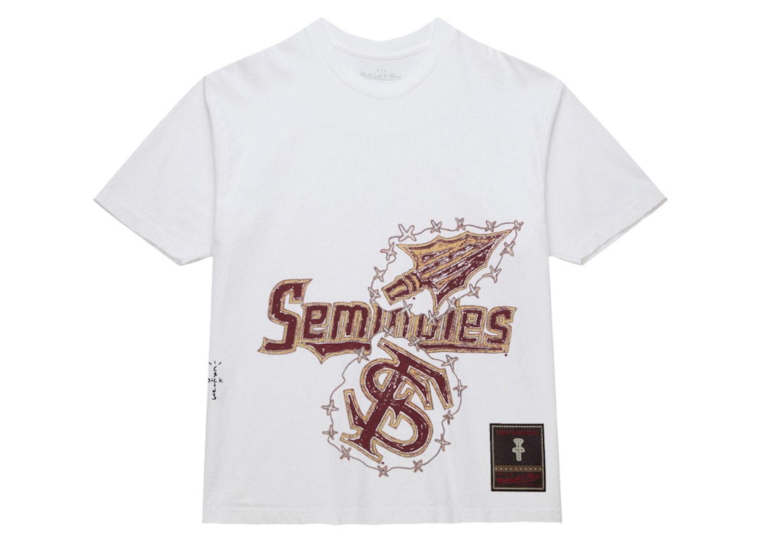Pre-owned Travis Scott X Mitchell & Ness Florida State Seminoles Hand-drawn T-shirt White