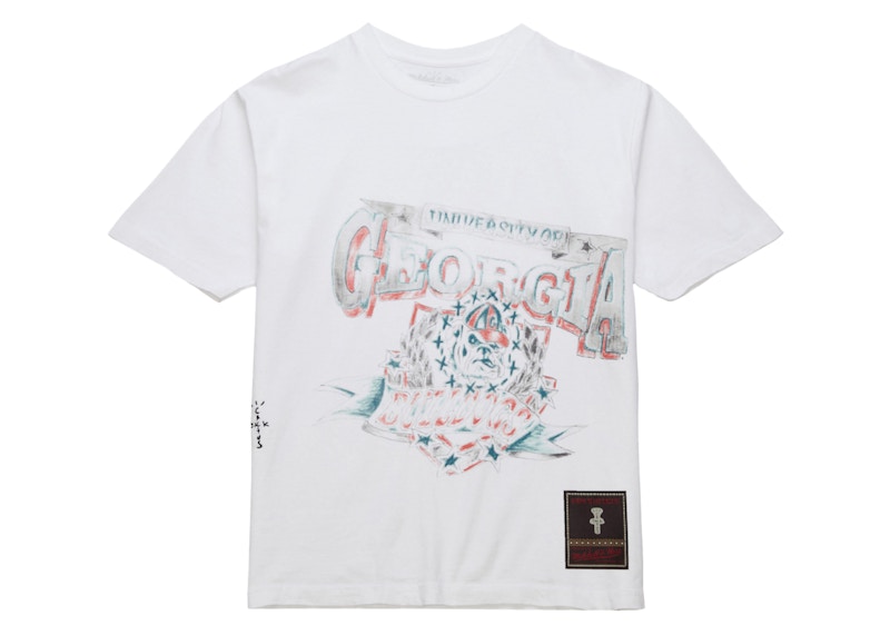 Pre-owned Travis Scott X Mitchell & Ness Georgia Bulldogs Handdrawn T-shirt In White