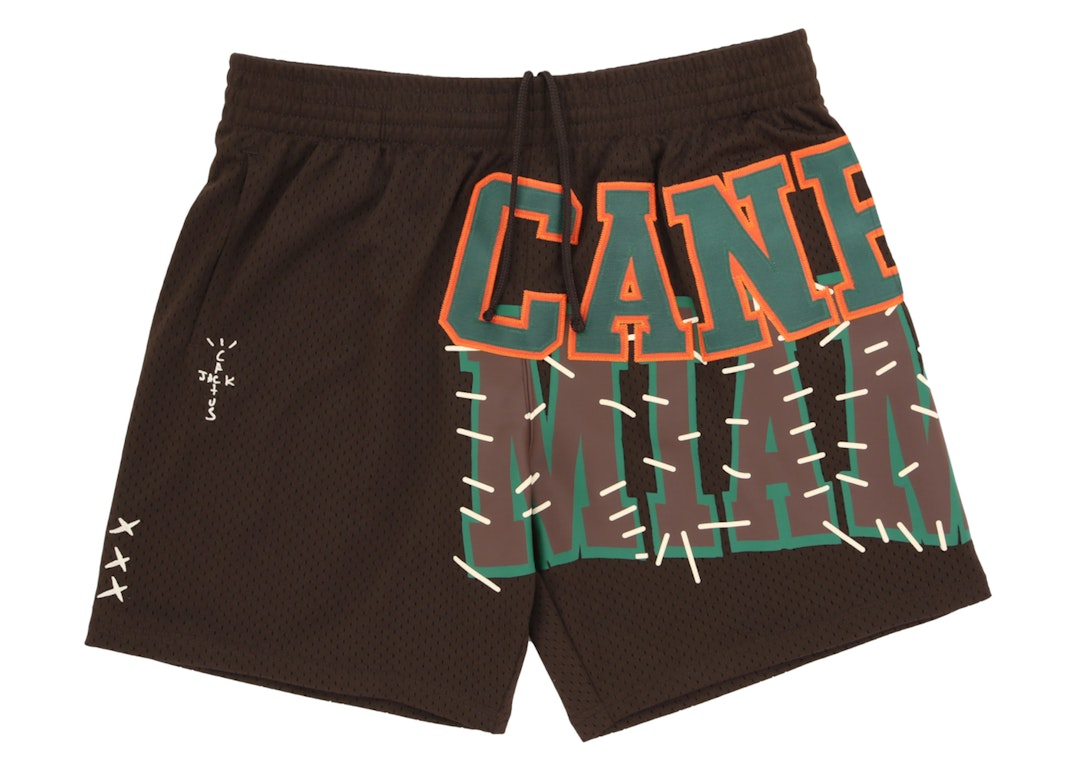 Pre-owned Travis Scott X Mitchell & Ness Miami Hurricanes Basketball Shorts Brown