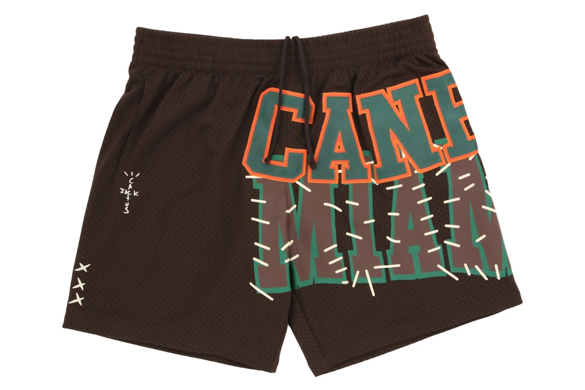 Pre-owned Travis Scott X Mitchell & Ness Miami Hurricanes Basketball Shorts Brown