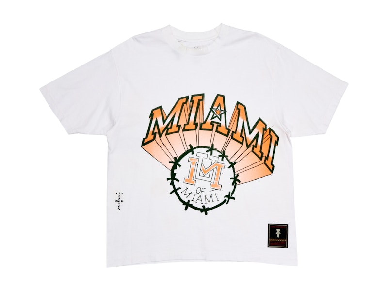 Pre-owned Travis Scott X Mitchell & Ness Miami Hurricanes Handdrawn T-shirt In White