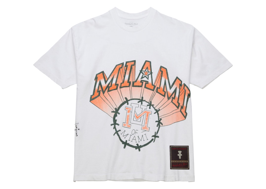 Pre-owned Travis Scott X Mitchell & Ness Miami Hurricanes Hand-drawn T-shirt White