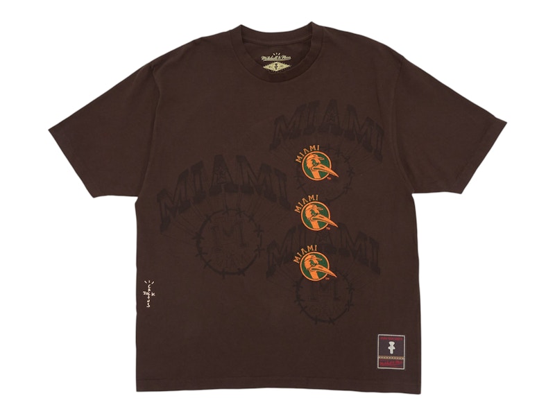 Pre-owned Travis Scott X Mitchell & Ness Miami Hurricanes Seal T-shirt In Brown