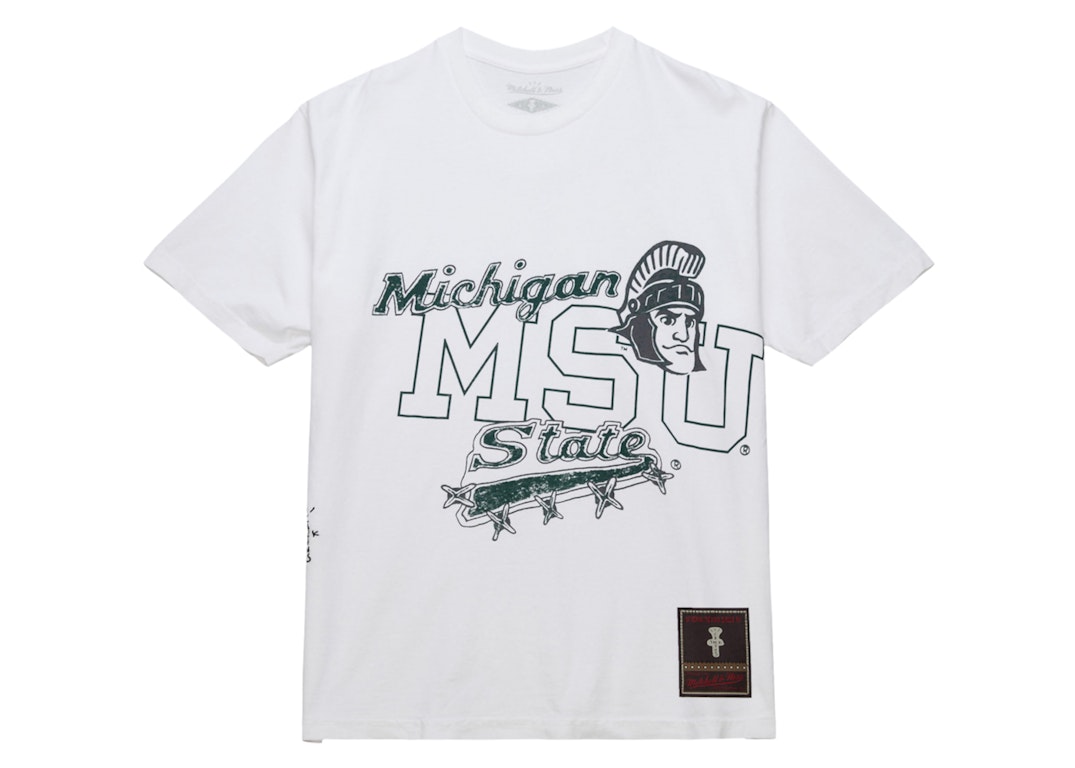Pre-owned Travis Scott X Mitchell & Ness Michigan State Spartans Hand-drawn T-shirt White