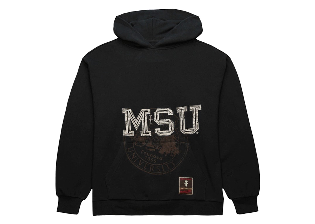 Pre-owned Travis Scott X Mitchell & Ness Michigan State Spartans Overlap Pullover Hoodie Black