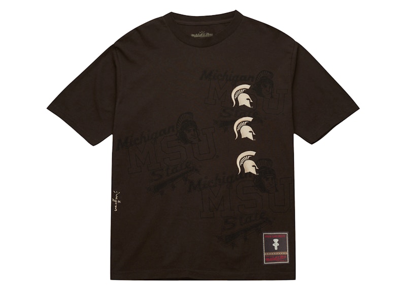 Pre-owned Travis Scott X Mitchell & Ness Michigan State Spartans Seal T-shirt In Brown