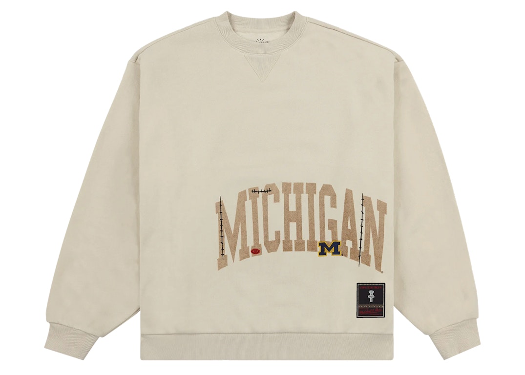 Pre-owned Travis Scott X Mitchell & Ness Michigan Wolverines Pullover Sweatshirt Tan