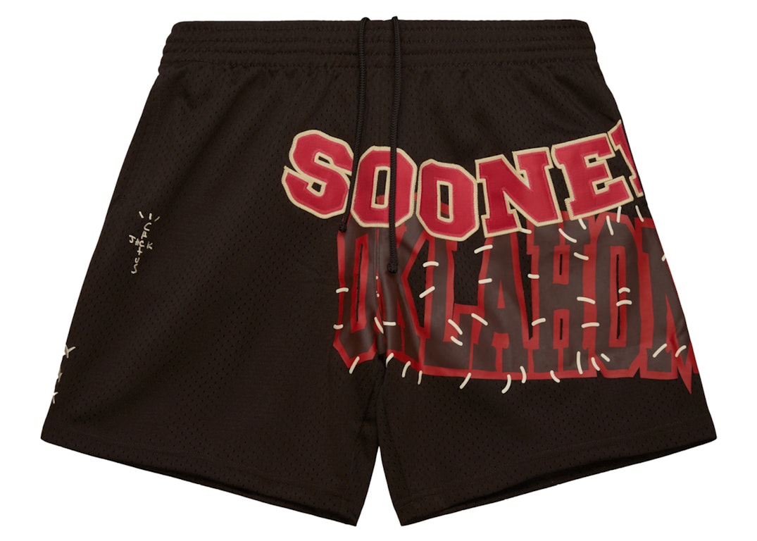 Pre-owned Travis Scott X Mitchell & Ness Oklahoma Sooners Basketball Shorts Brown