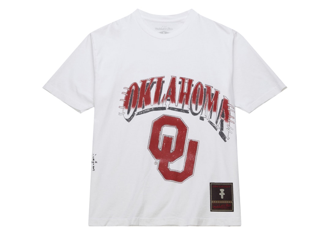 Pre-owned Travis Scott X Mitchell & Ness Oklahoma Sooners Hand-drawn T-shirt White