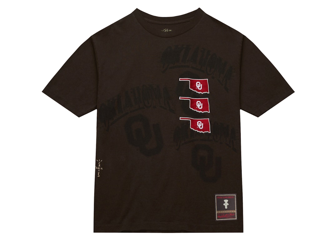 Pre-owned Travis Scott X Mitchell & Ness Oklahoma Sooners Seal T-shirt Brown