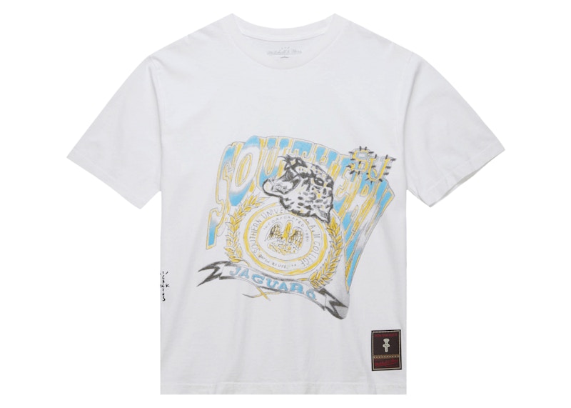 Pre-owned Travis Scott X Mitchell & Ness Southern University Jaguars Handdrawn T-shirt In White