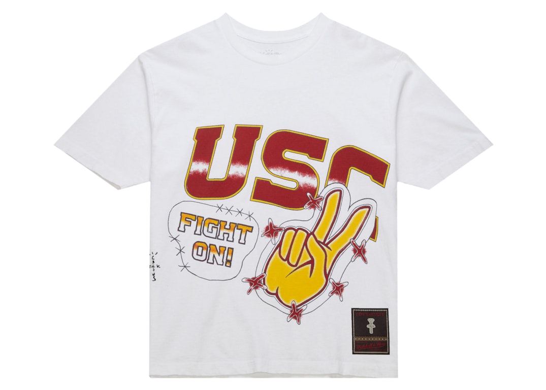 Pre-owned Travis Scott X Mitchell & Ness Usc Trojans Hand-drawn T-shirt White