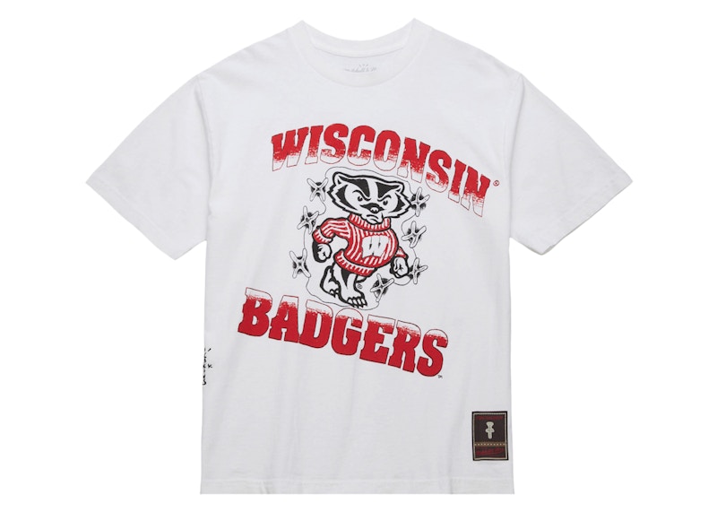 Pre-owned Travis Scott X Mitchell & Ness Wisconsin Badgers Handdrawn T-shirt In White