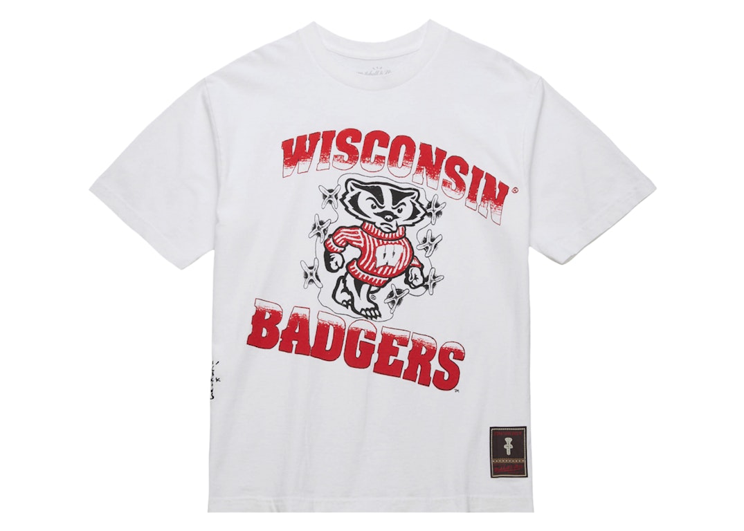 Pre-owned Travis Scott X Mitchell & Ness Wisconsin Badgers Hand-drawn T-shirt White