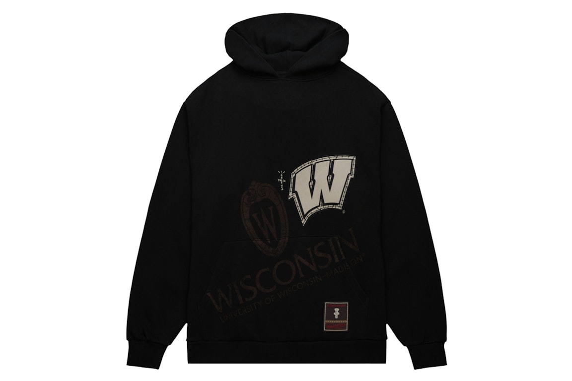 Pre-owned Travis Scott X Mitchell & Ness Wisconsin Badgers Overlap Pullover Hoodie Black